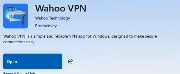 Step 1: Wahoo VPN listing in Microsoft Store