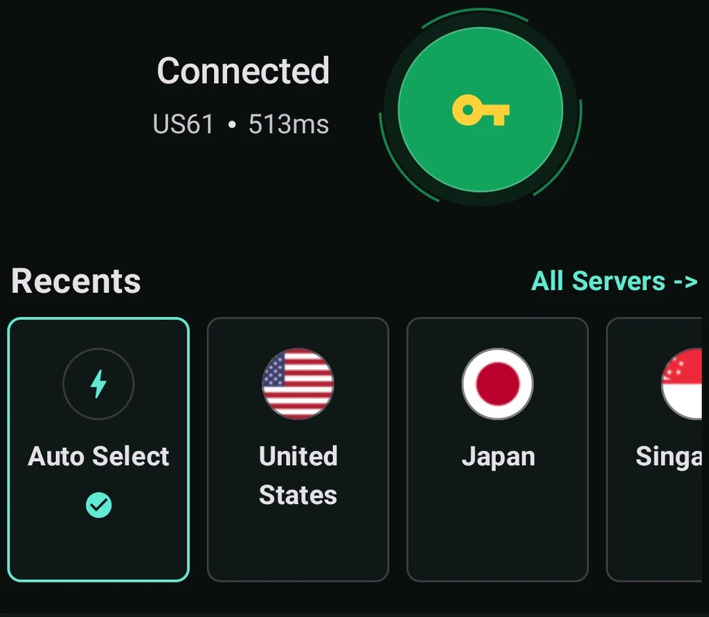 When the status changes to Connected and the connection button turns green, setup is complete. Tap the connection button again to disconnect.