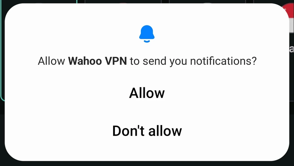 After signing in, tap Allow when Android asks whether Wahoo VPN can send notifications.