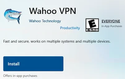 步骤 1：Microsoft Store 中的 Wahoo VPN 应用页面